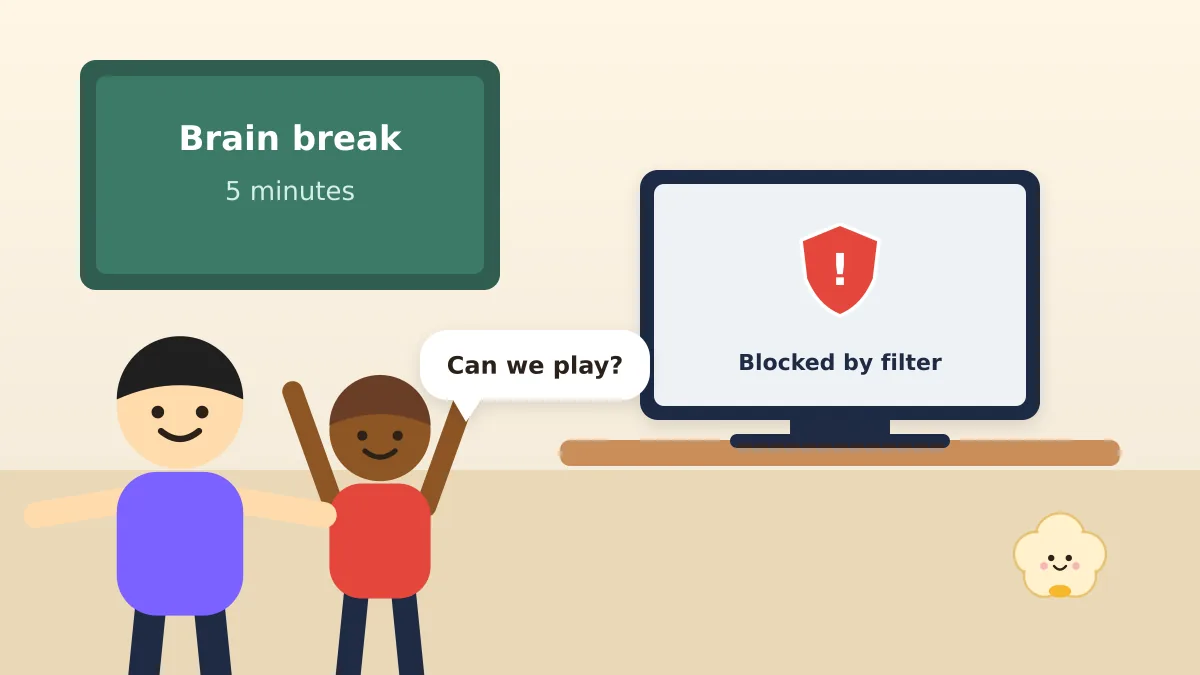 Google Popcorn Game Unblocked: How to Play at School (Safely) A student asking a teacher to play the Popcorn game on a classroom laptop blocked by a web filter