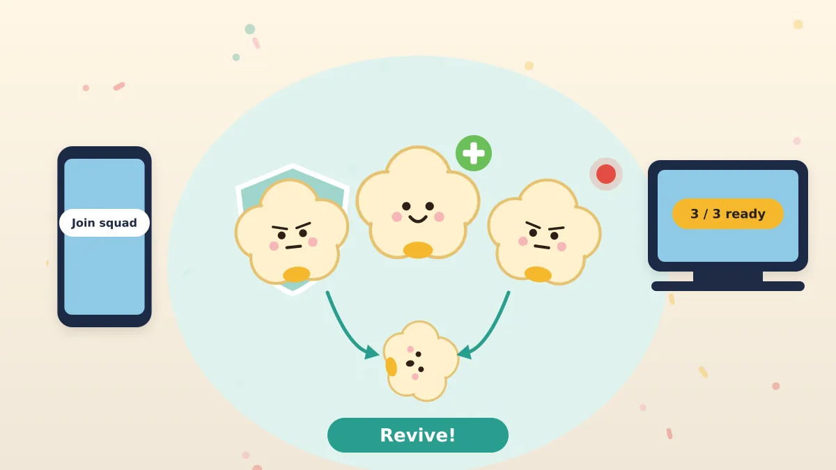 How to Play Google Popcorn Game With Friends (Squad Mode Guide) A squad of three popcorn kernels reviving a downed teammate in the Google Popcorn game